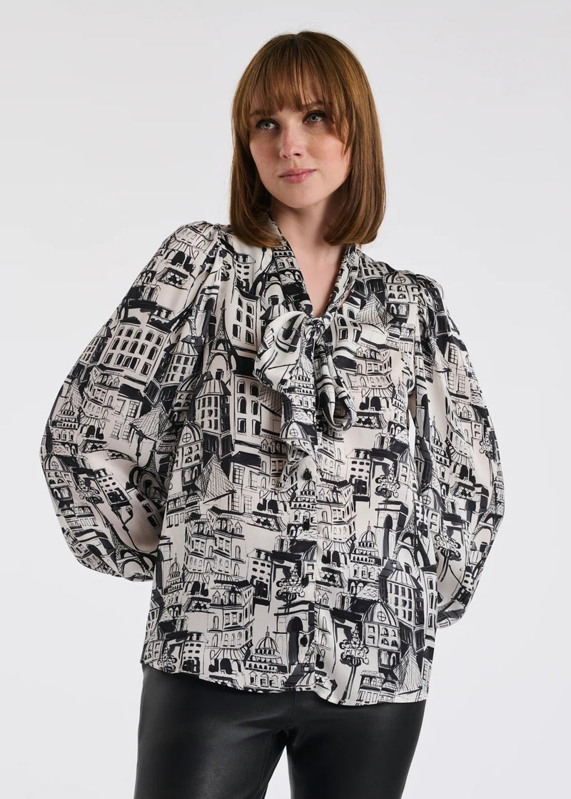 Paris Print Silk Blouse