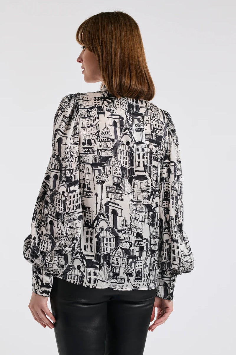 Paris Print Silk Blouse