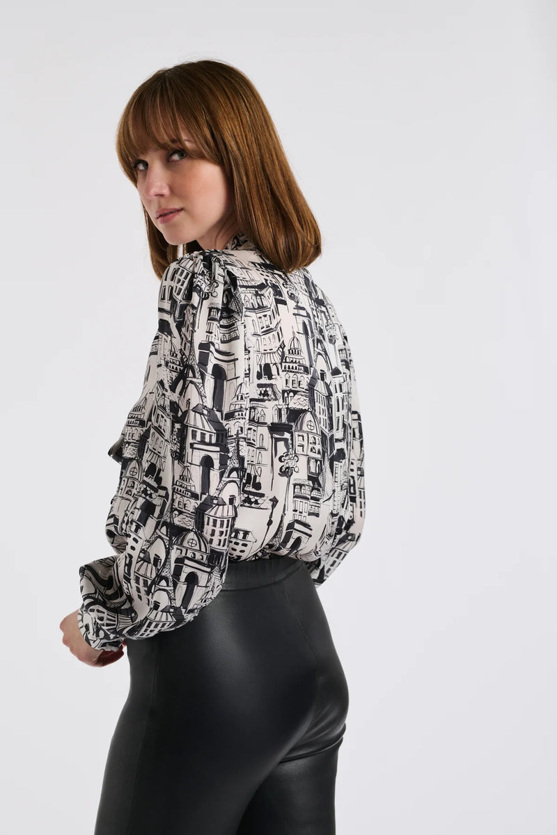 Paris Print Silk Blouse