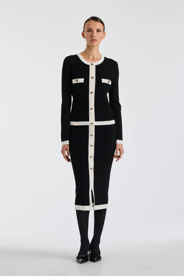 Two-tone jumper with jewelled buttons