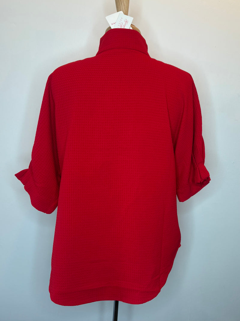 Caroline Top Red Waffle