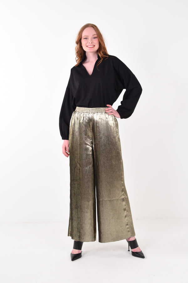 Pleated Pant - Black/Gold