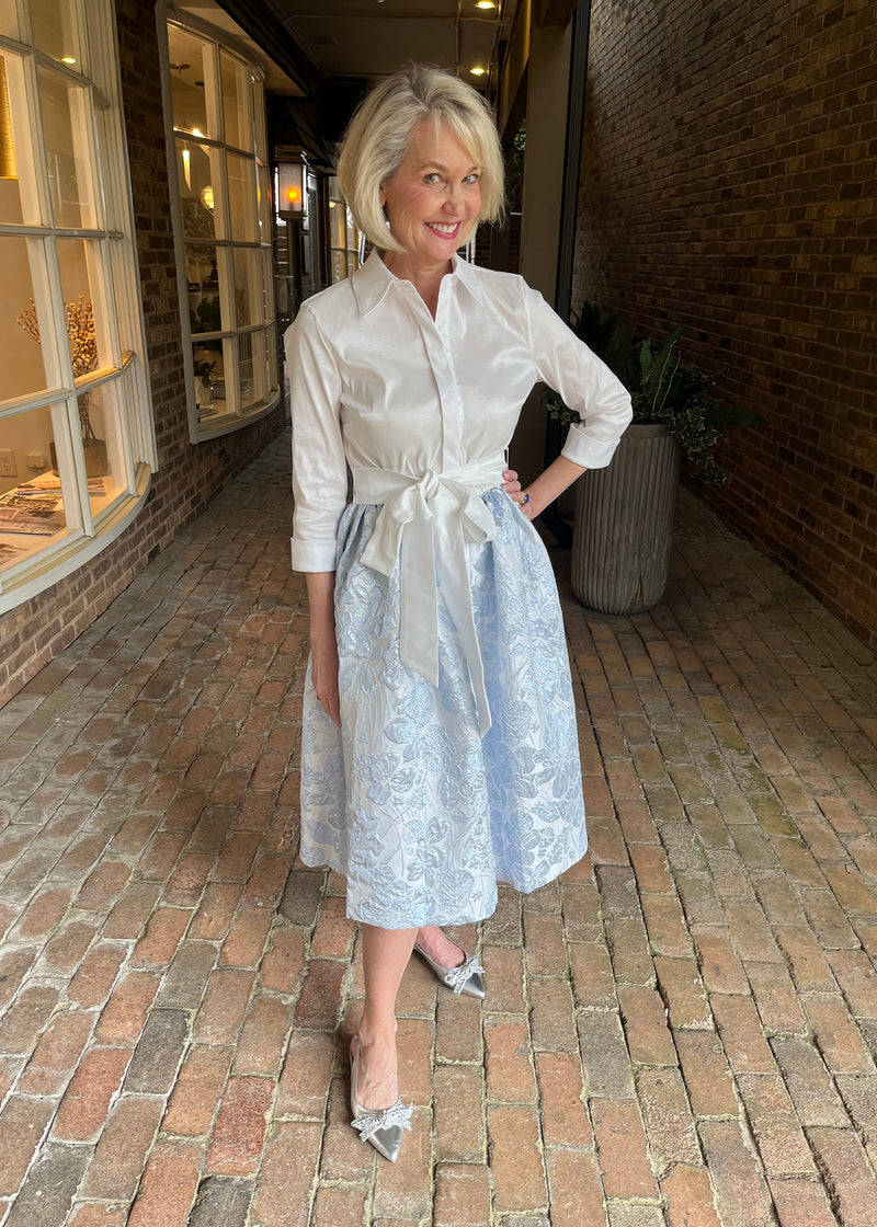 Shirt Dress w/ Brocade Skirt