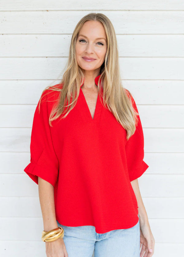 Caroline Top Red Waffle