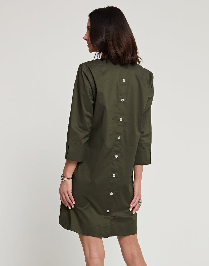 Aileen 3/4 Sleeve Button Back Dress - Oregano