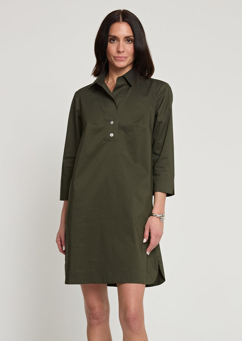 Aileen 3/4 Sleeve Button Back Dress - Oregano