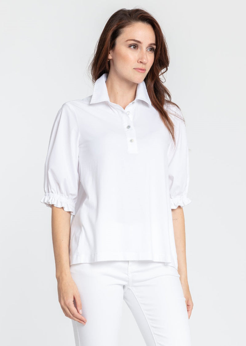 Monique Elbow Sleeve Woven/Knit Top - 2 Colors XS White