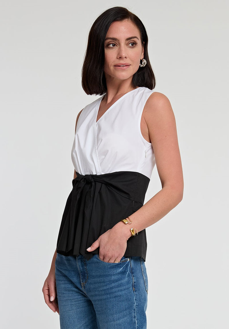 Ellen Sleeveless Colorblock Cotton Top XS Black/White