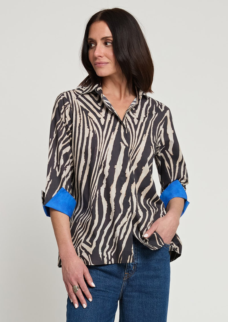 Xena 3/4 Sleeve Zebra Print Shirt