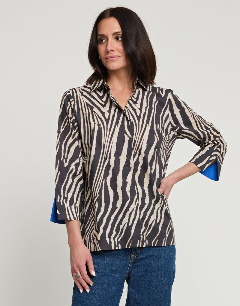 Xena 3/4 Sleeve Zebra Print Shirt