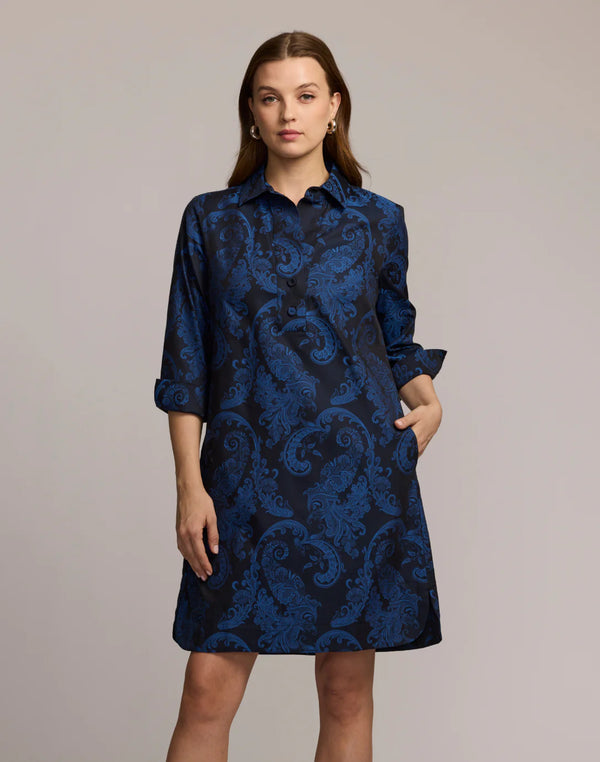 Aileen 3/4 Sleeve Paisley Jacquard Dress