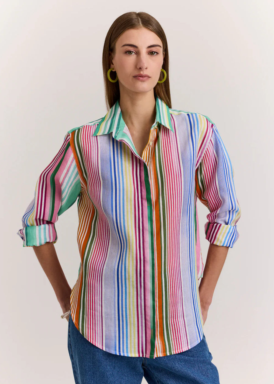 Halsey Long Sleeve Multi Linen Stripe Shirt – Ginger Howard Selections