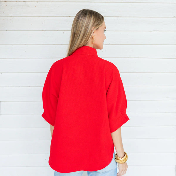 Caroline Top Red Waffle