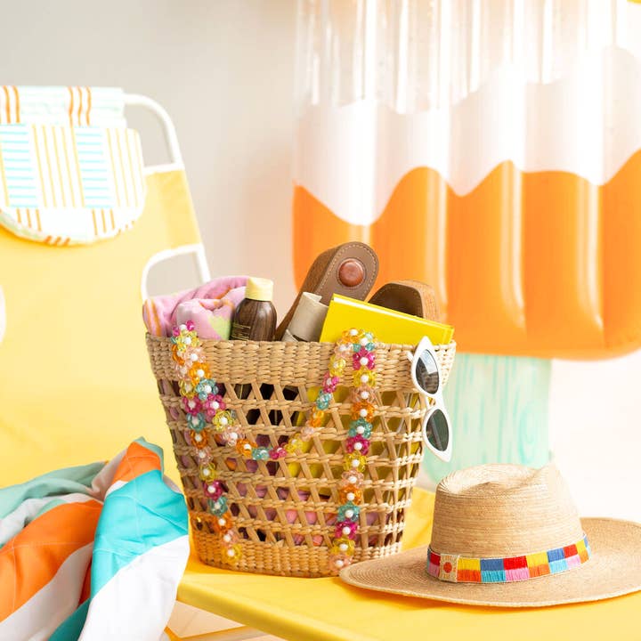 Beaded Beach Basket Tote