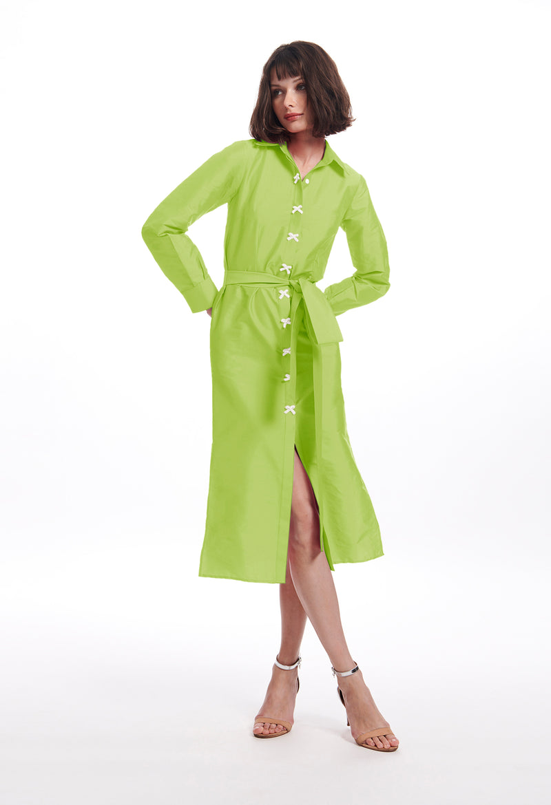 Taffeta Shirtdress With Crystal Bow Buttons - 2 Colors 0 Green Apple
