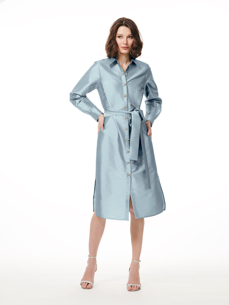 Taffeta Shirtdress With Crystal Bow Buttons - 2 Colors 0 Light Blue