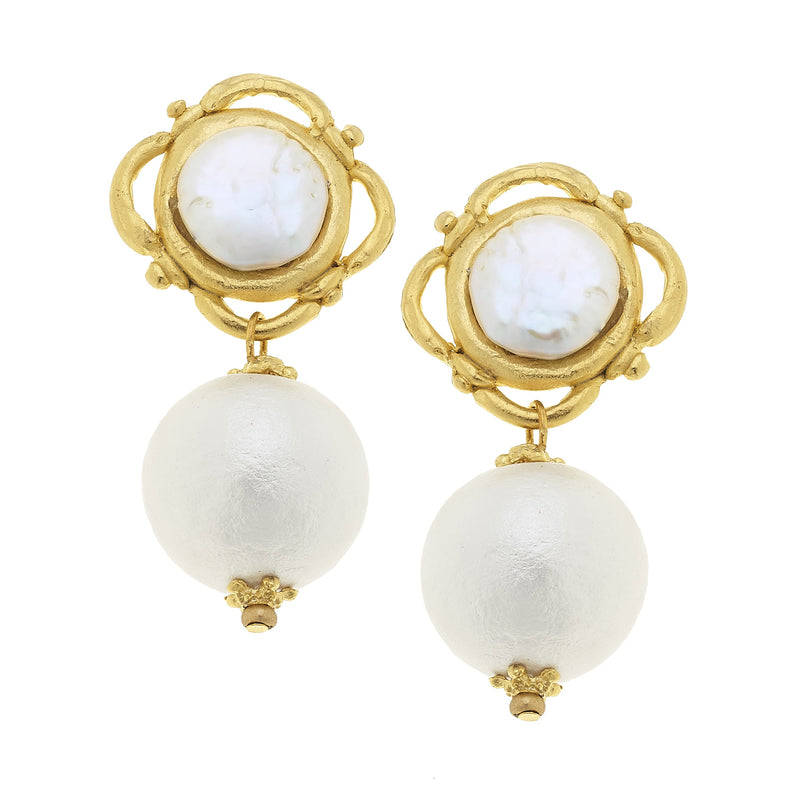 Pearl & Cotton Pearl Clip Earrings