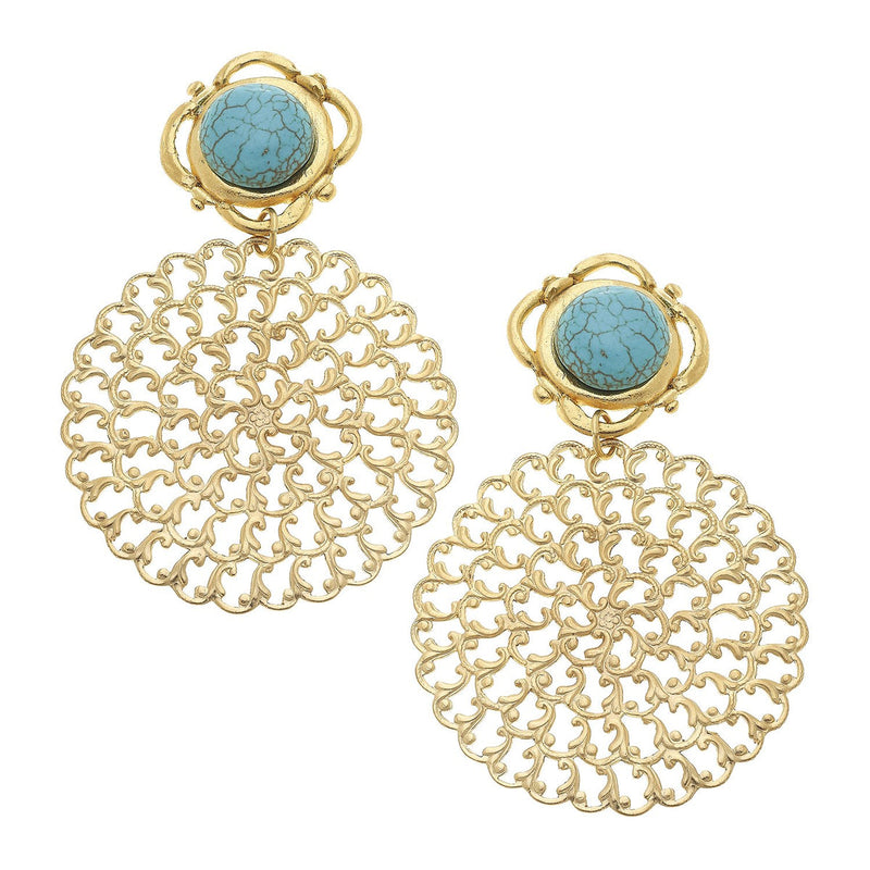 Turquoise Filigree Clip Earrings