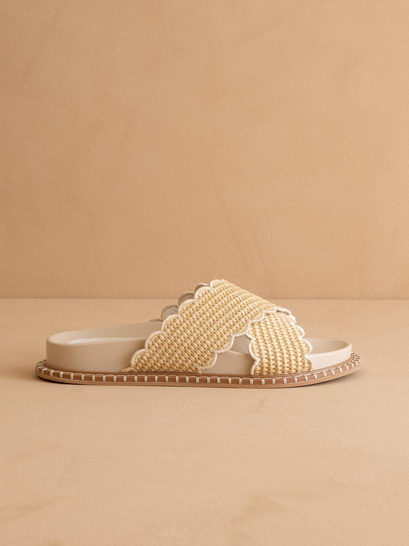 The Fabby Beige Double Strap Raffia Slide