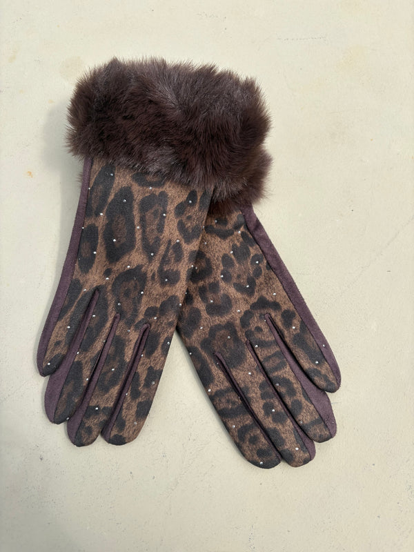 Animal Suede Glove w/ Faux Fur Trim - 2 Colors
