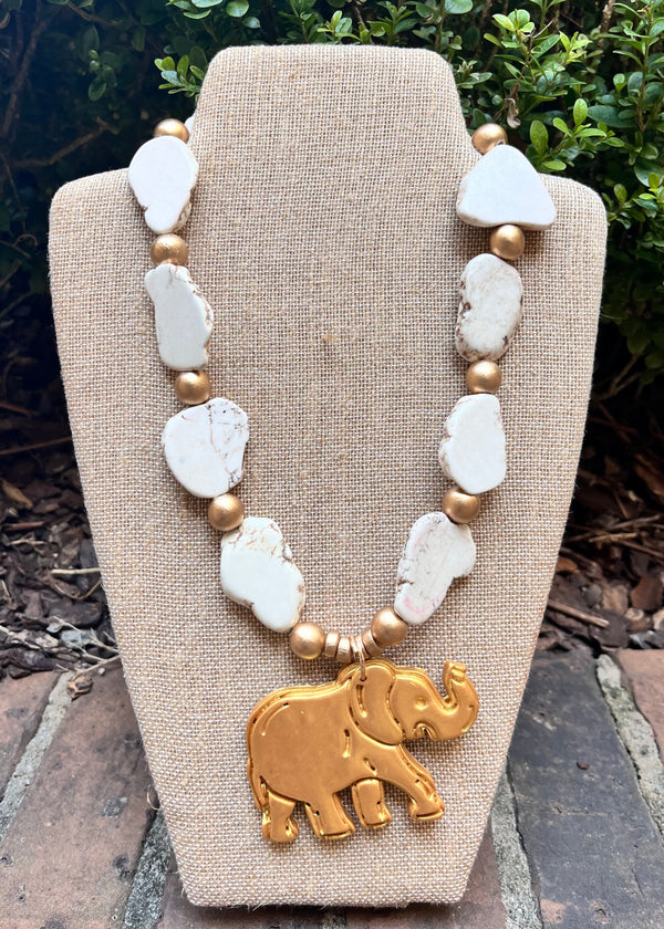 White Slab Nuggets with Elephant Necklace