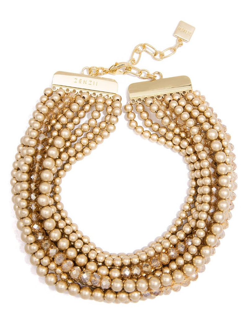 Metallic And Crystal Beaded Collar Necklace - 2 Colors