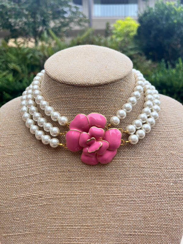 Pink Resin Flower Necklace