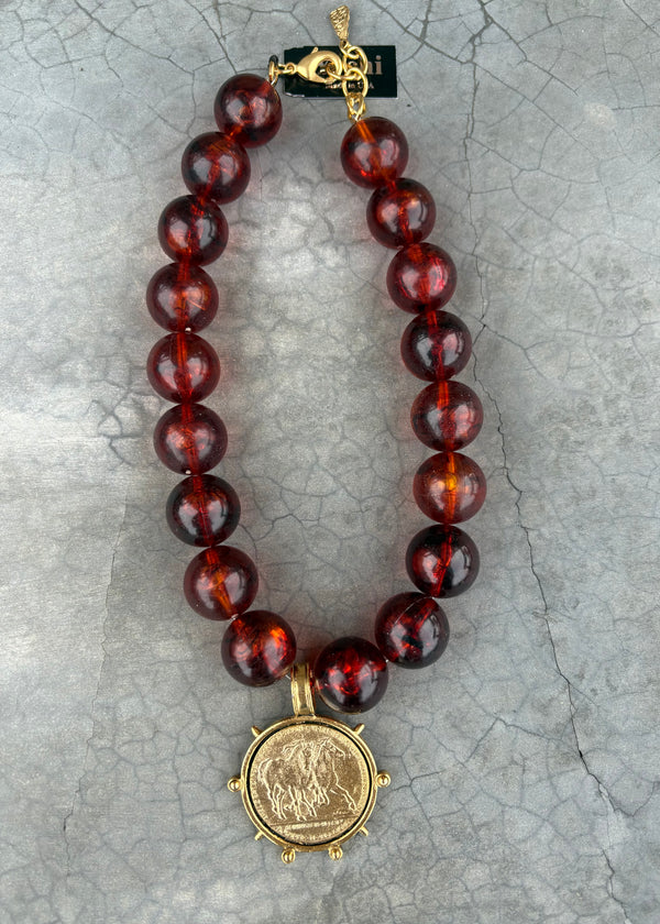 Tort Bead Horse Coin Necklace