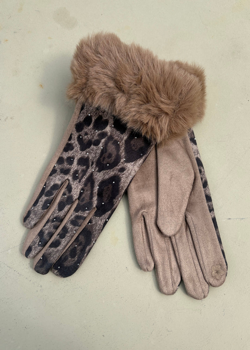 Animal Suede Glove w/ Faux Fur Trim - 2 Colors