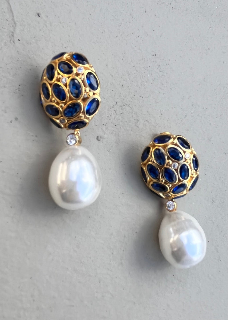 Sapphire Pearl Drop Earrings