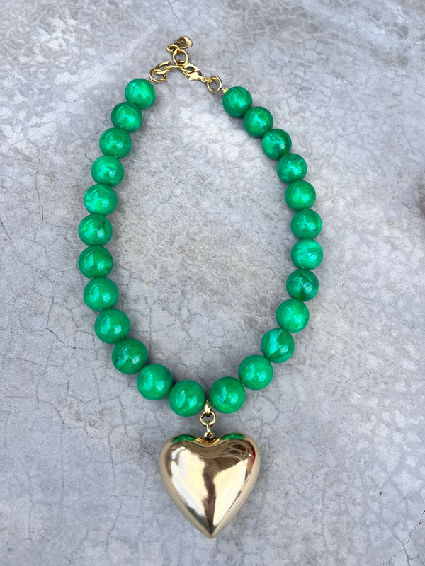 Green Bead Heart Necklace
