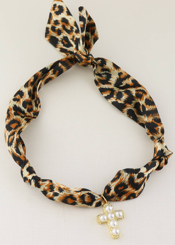 Leopard Scarf Cross Necklace