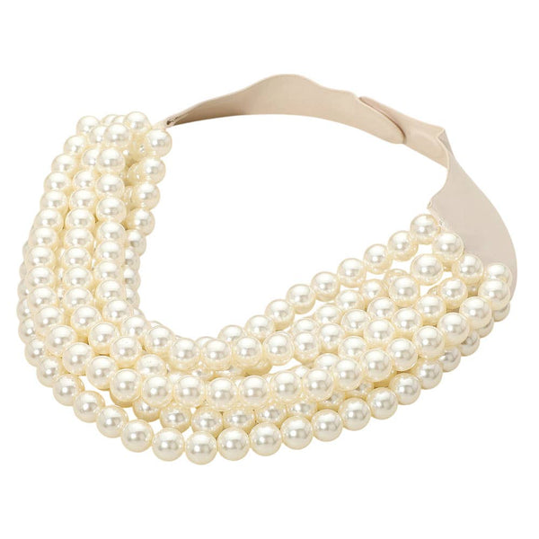 Chunky Bead Layered Magnetic Necklace: Pearl