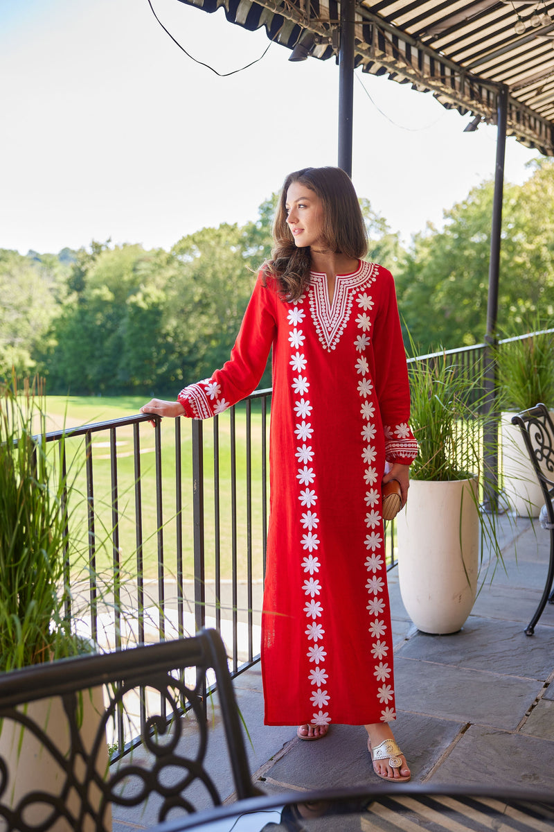 Tomato Embroidered Caftan