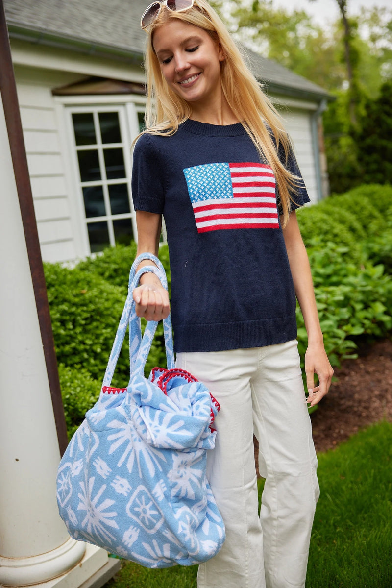 Short Sleeve Flag Sweater - Navy