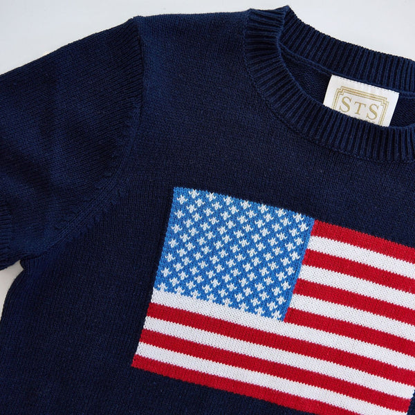 Short Sleeve Flag Sweater - Navy