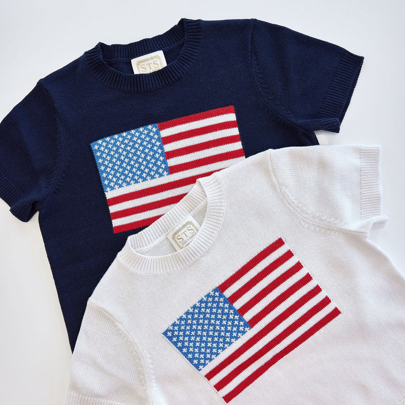 Short Sleeve Flag Sweater - Navy