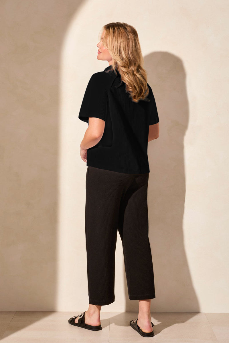 Short Sleeve Funnel-Neck Top With Drawcord