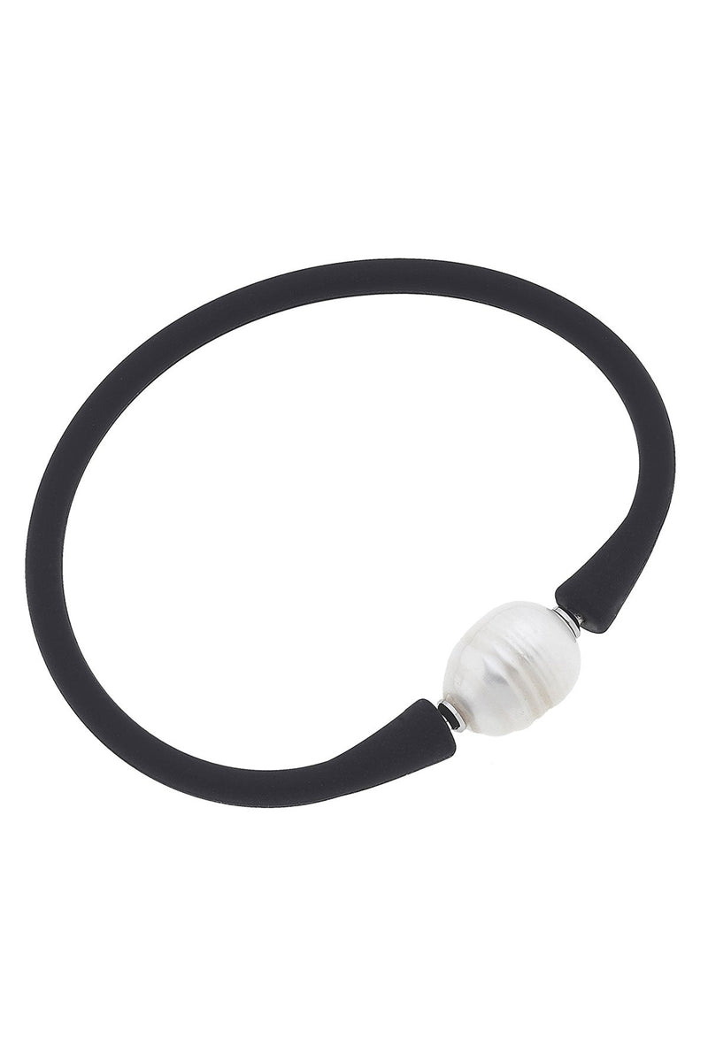 Bali Freshwater Pearl Silicone Bracelet - 4 Colors Black