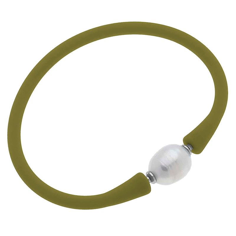 Bali Freshwater Pearl Silicone Bracelet - 4 Colors Olive