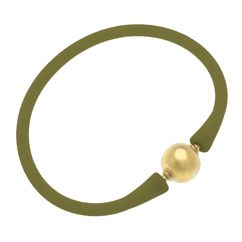 Bali 24K Gold Plated Ball Bead Silicone Bracelet - 4 Colors Olive