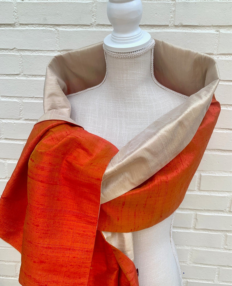 Silk Wrap in Orange with Khaki