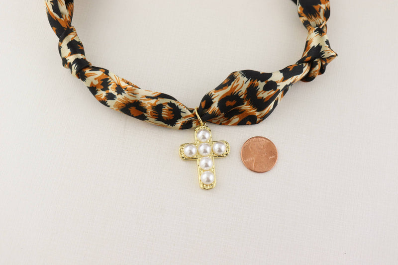 Leopard Scarf Cross Necklace