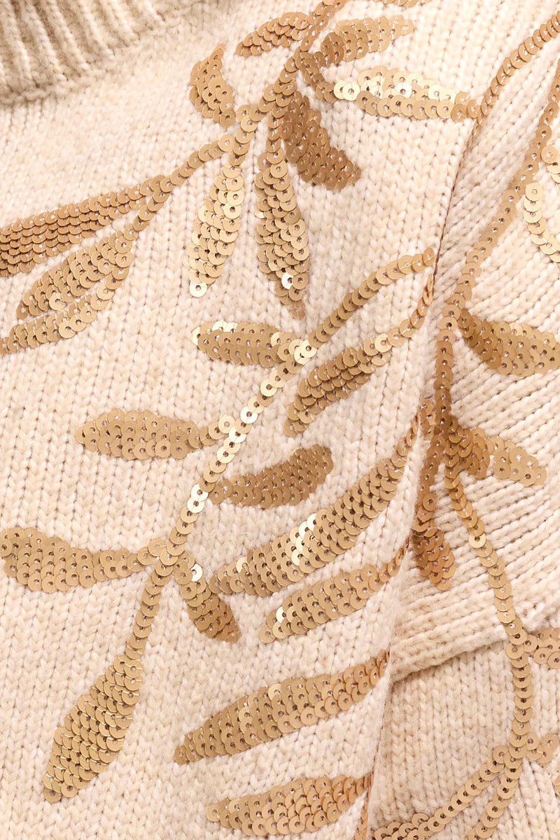 Sequin Floral Applique Mock Neck Sweater