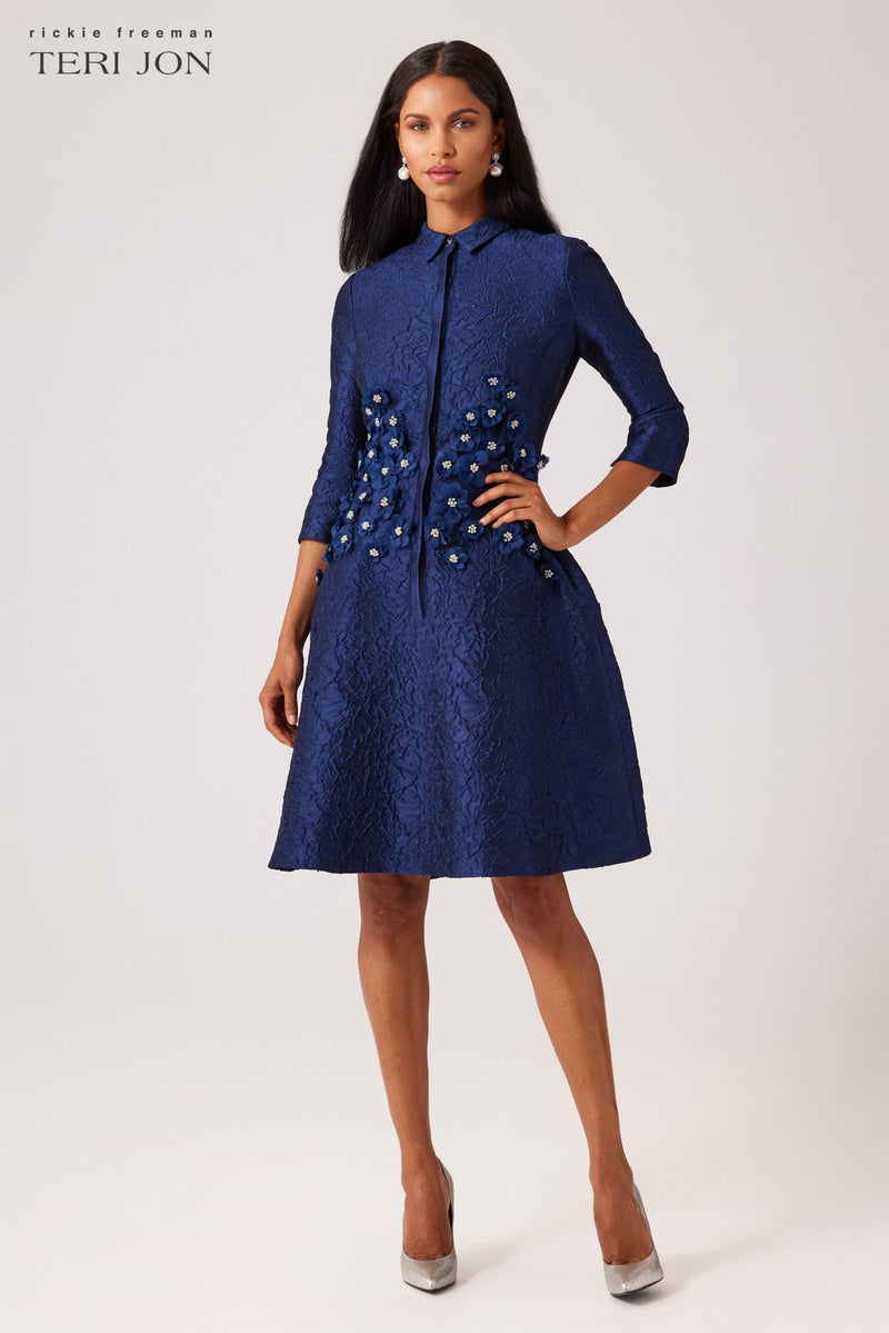 Jacquard Shirt Dress With Jewel Appliques