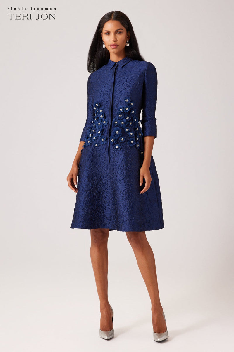 Jacquard Shirt Dress With Jewel Appliques