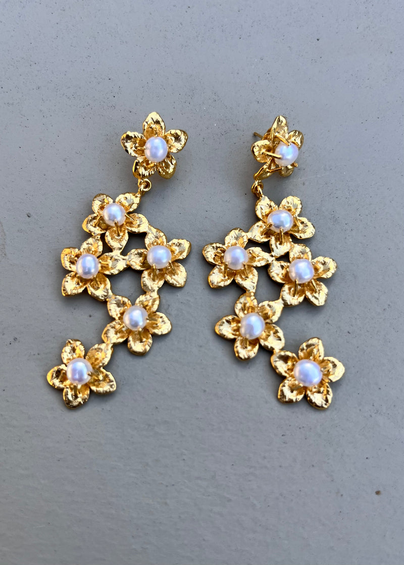 Gold and Pearl Flower Earrings