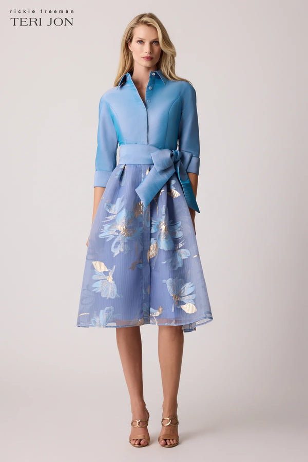 Floral Belted Taffeta Shirtdress