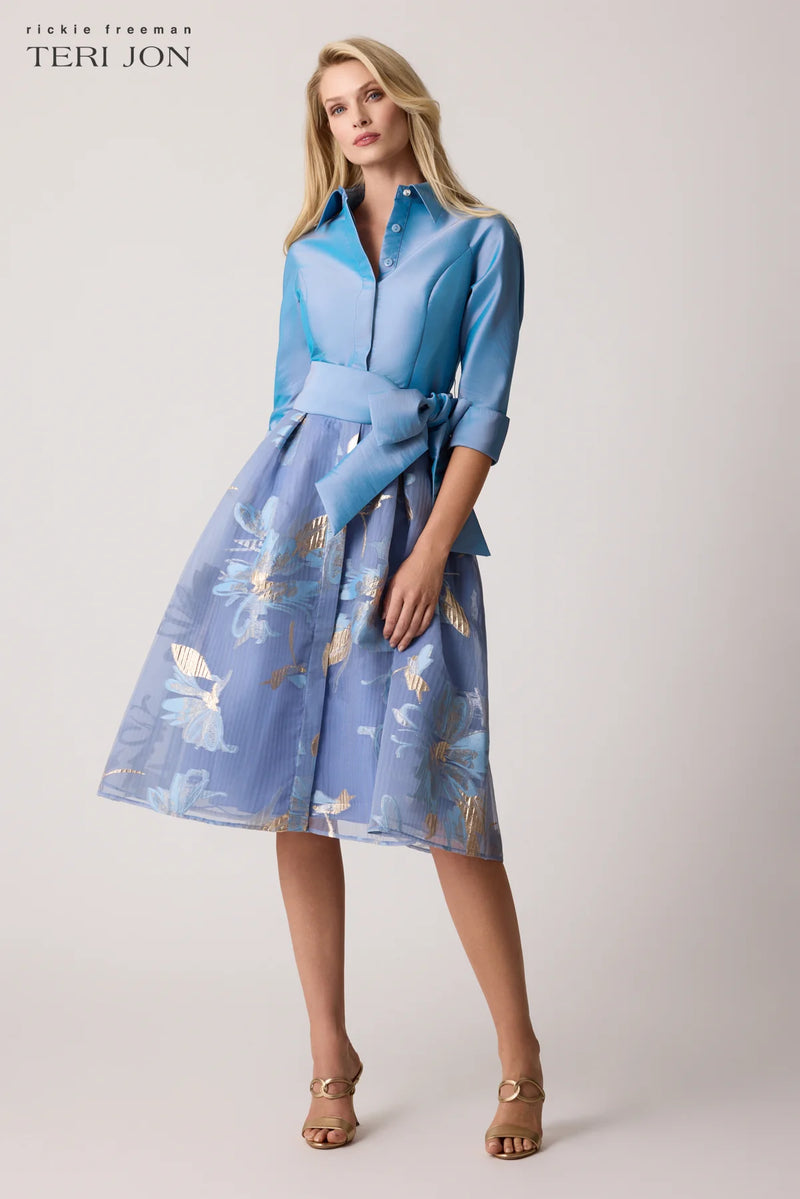 Floral Belted Taffeta Shirtdress