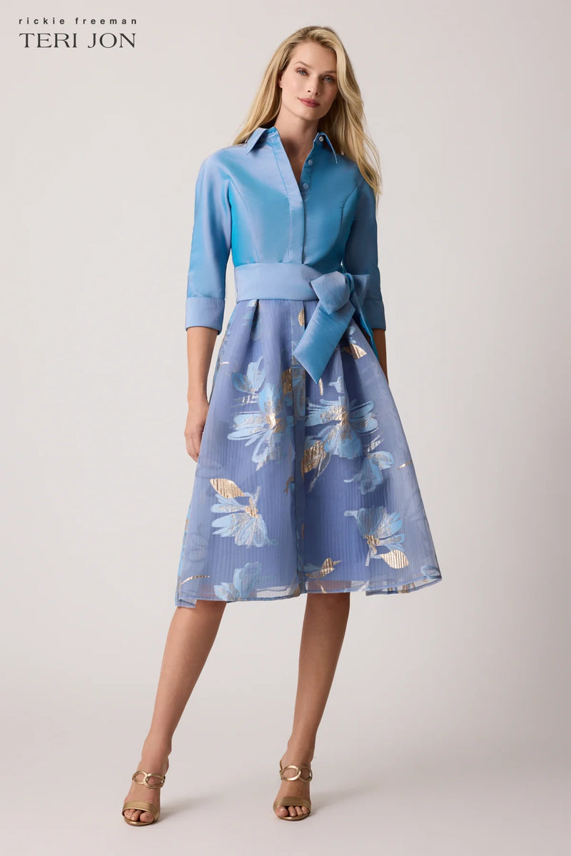 Floral Belted Taffeta Shirtdress